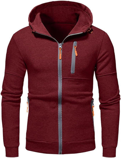 Sweat à capuche zippé intégral pour homme, coupe slim