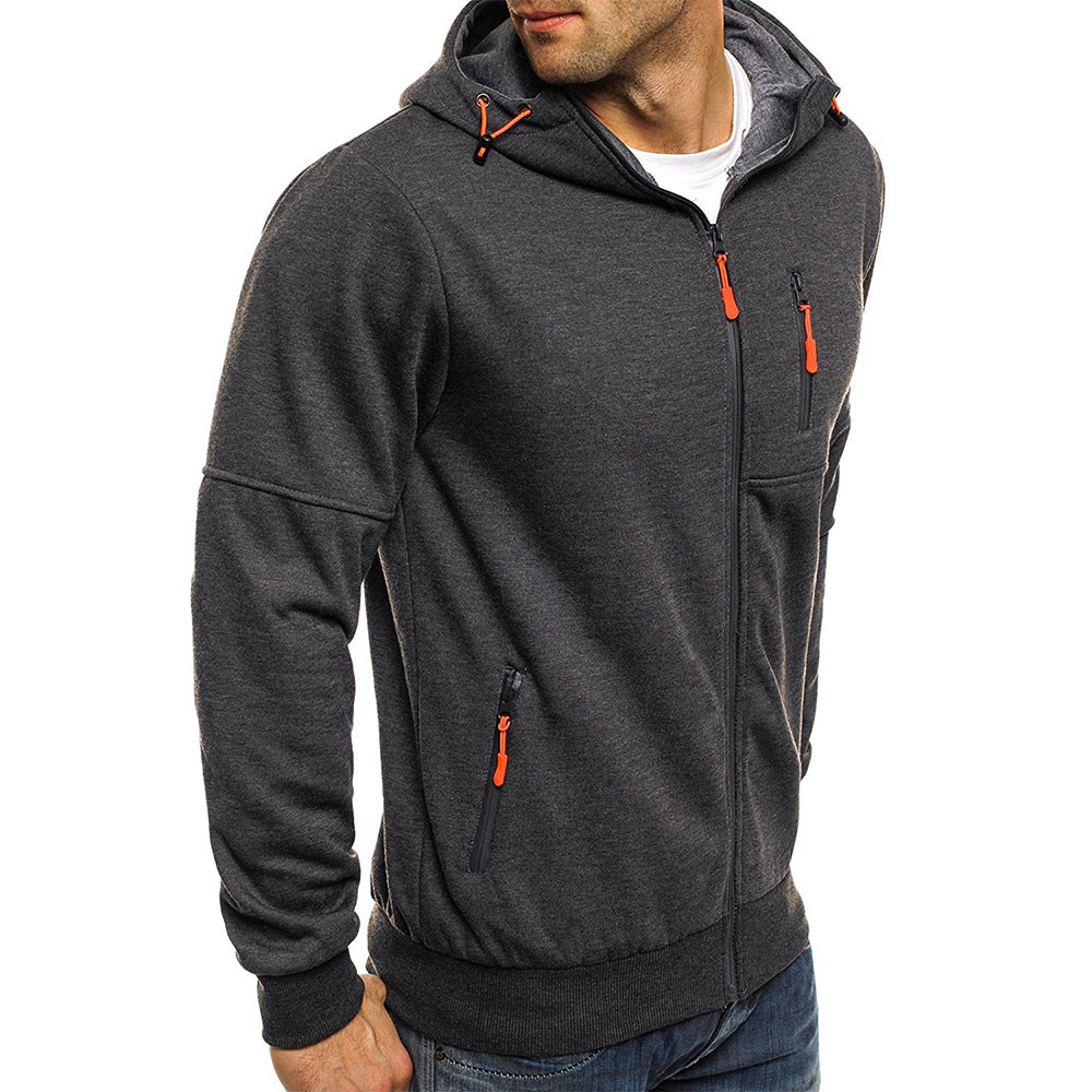 Sweat à capuche zippé intégral pour homme, coupe slim