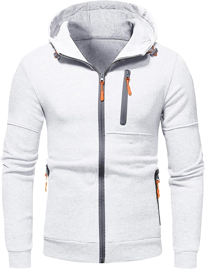 Sweat à capuche zippé intégral pour homme, coupe slim