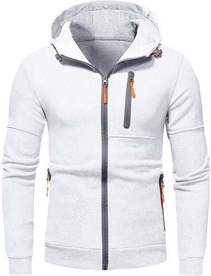 Sweat à capuche zippé intégral pour homme, coupe slim
