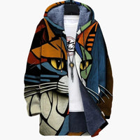 Sweat à capuche zippé unisexe à motif chat