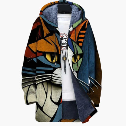 Sweat à capuche zippé unisexe à motif chat