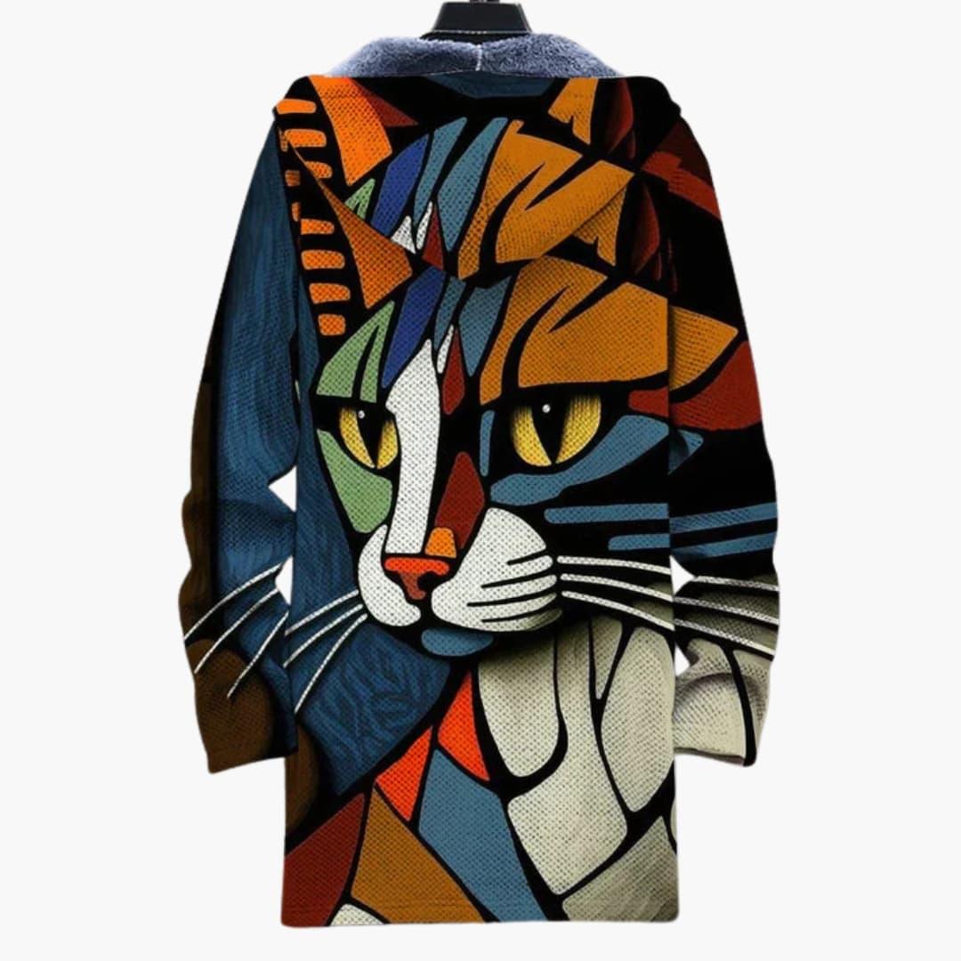 Sweat à capuche zippé unisexe à motif chat