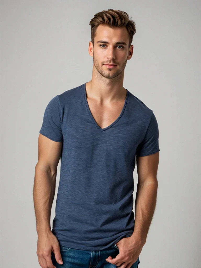 T-shirt à col en V effet usé coupe décontractée