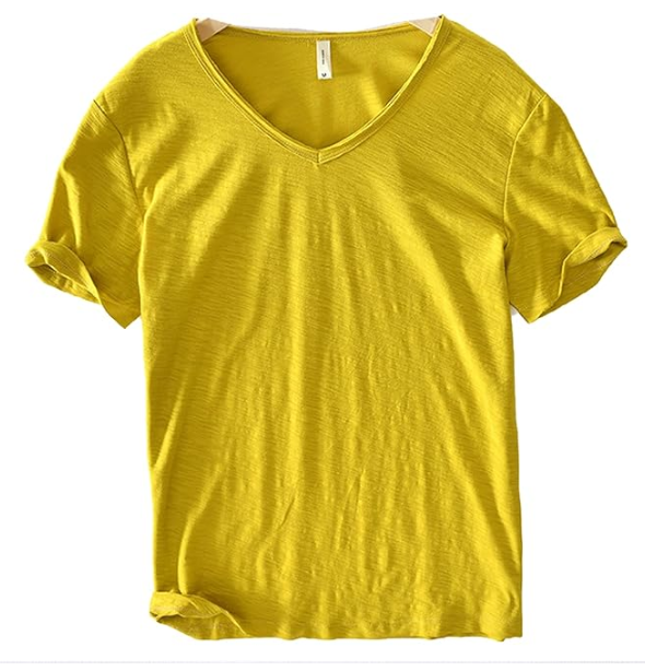 T-shirt en lin et coton à col en V pour homme