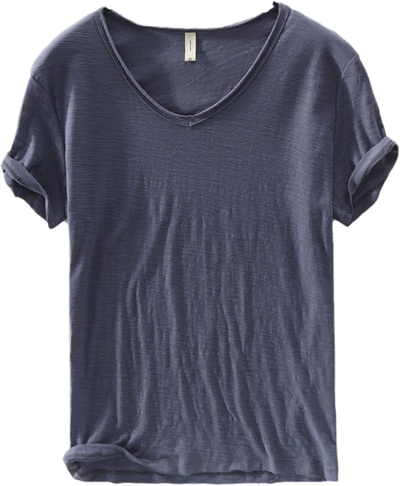 T-shirt en lin et coton à col en V pour homme