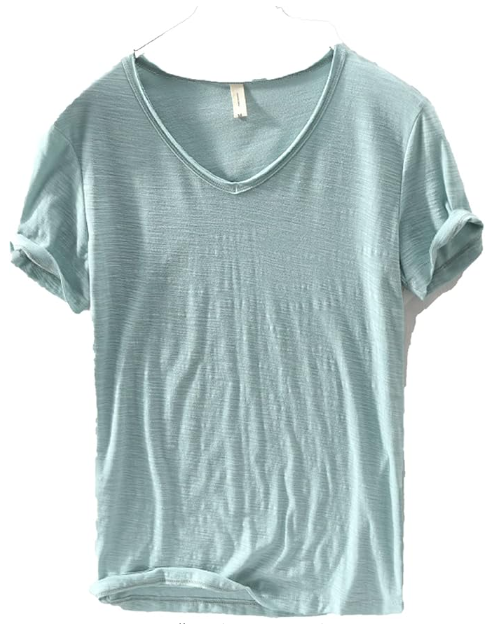 T-shirt en lin et coton à col en V pour homme