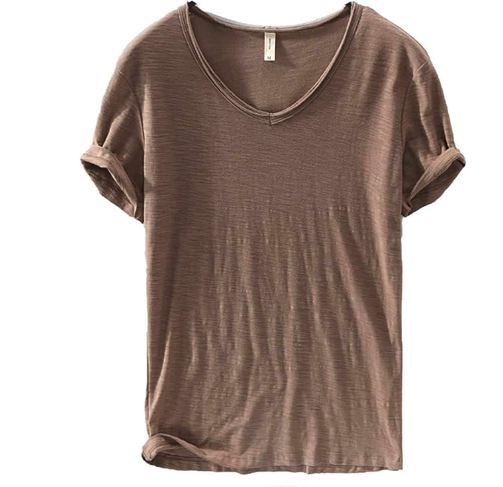 T-shirt en lin et coton à col en V pour homme