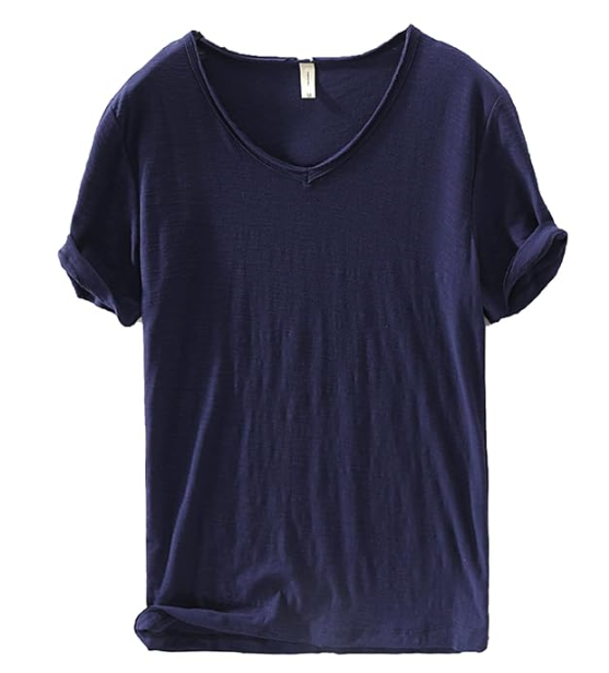 T-shirt en lin et coton à col en V pour homme