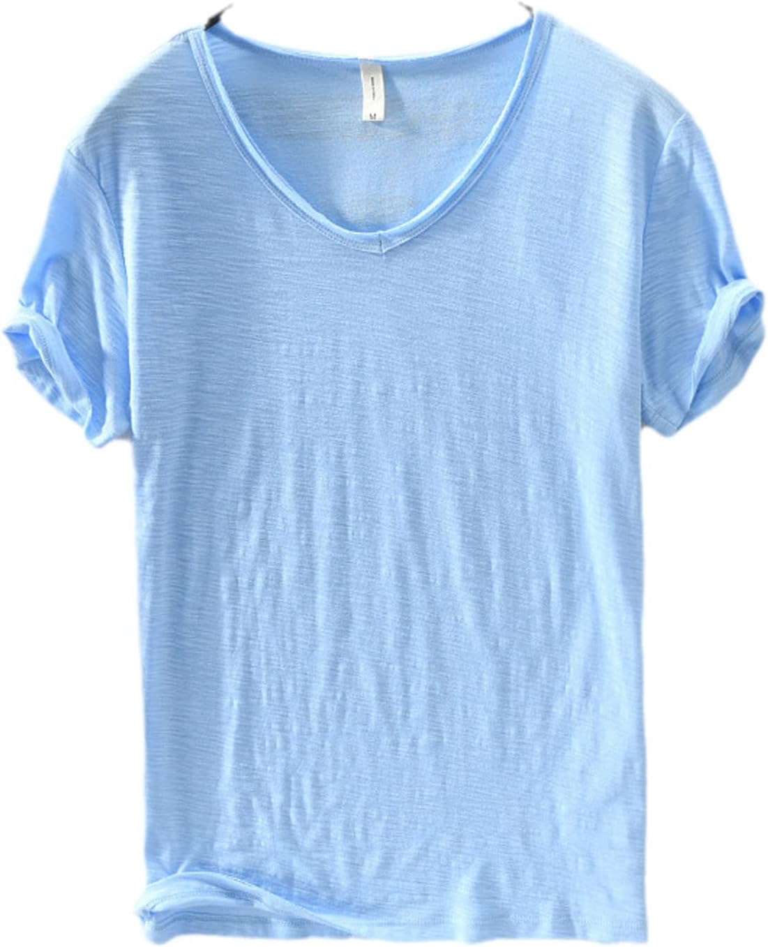 T-shirt en lin et coton à col en V pour homme