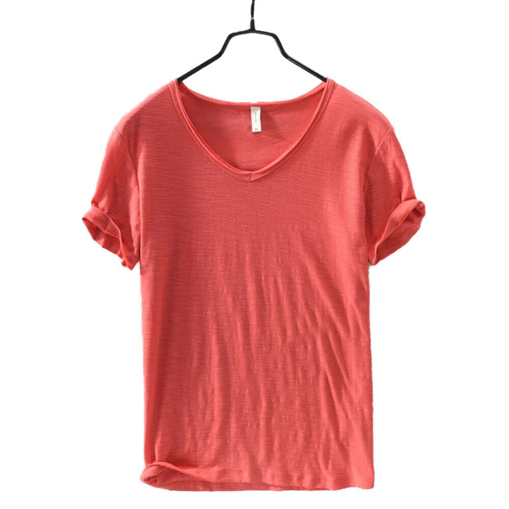 T-shirt en lin et coton à col en V pour homme