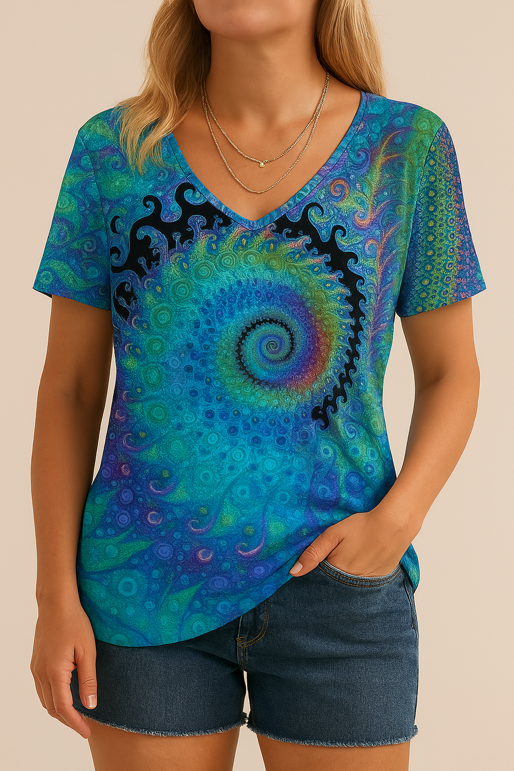T-shirt femme doux à col en V imprimé