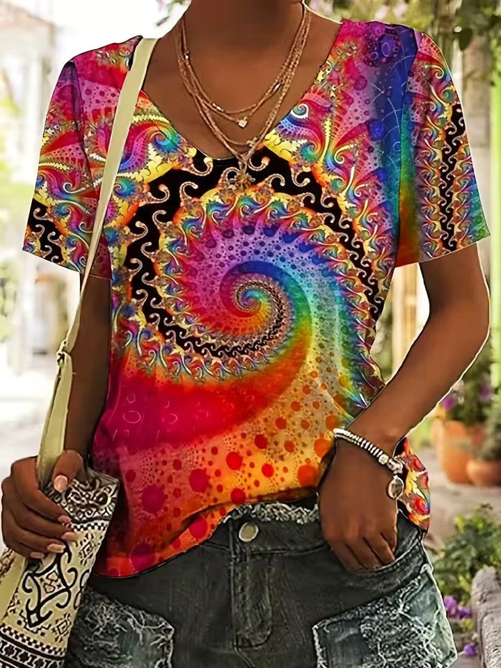 T-shirt femme doux à col en V imprimé
