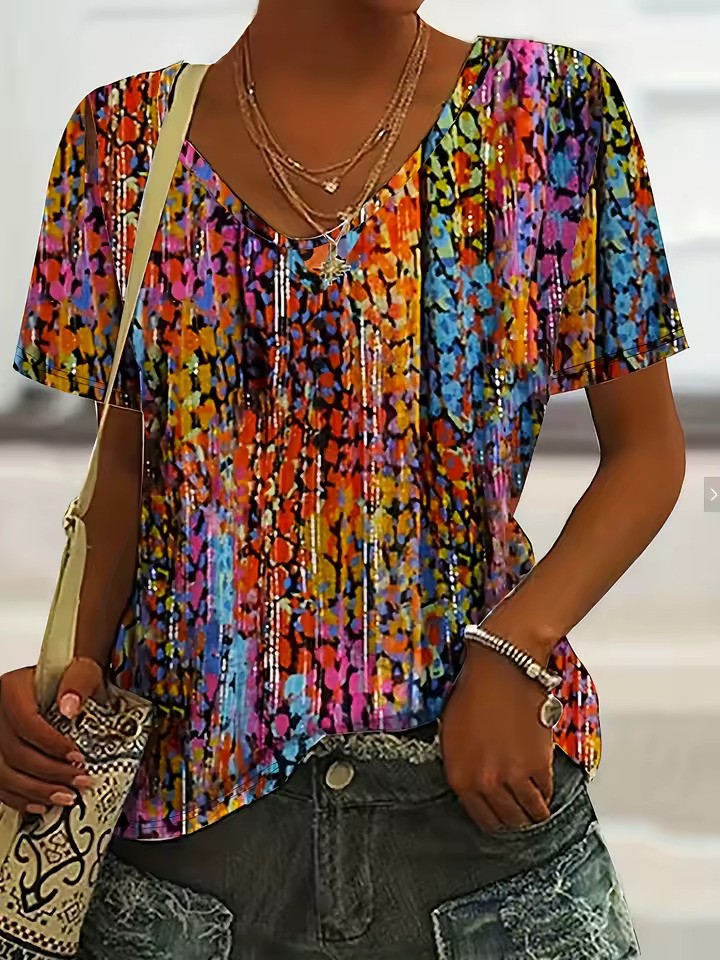 T-shirt femme doux à col en V imprimé