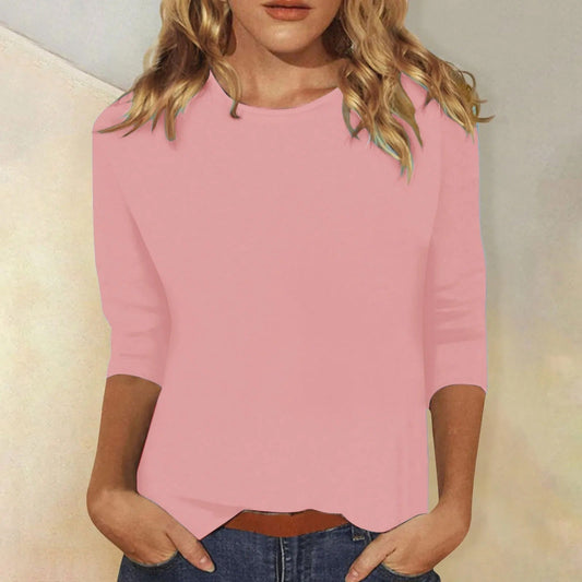 T-shirt femme en coton doux, manches longues, col rond