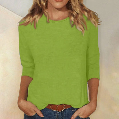 T-shirt femme en coton doux, manches longues, col rond