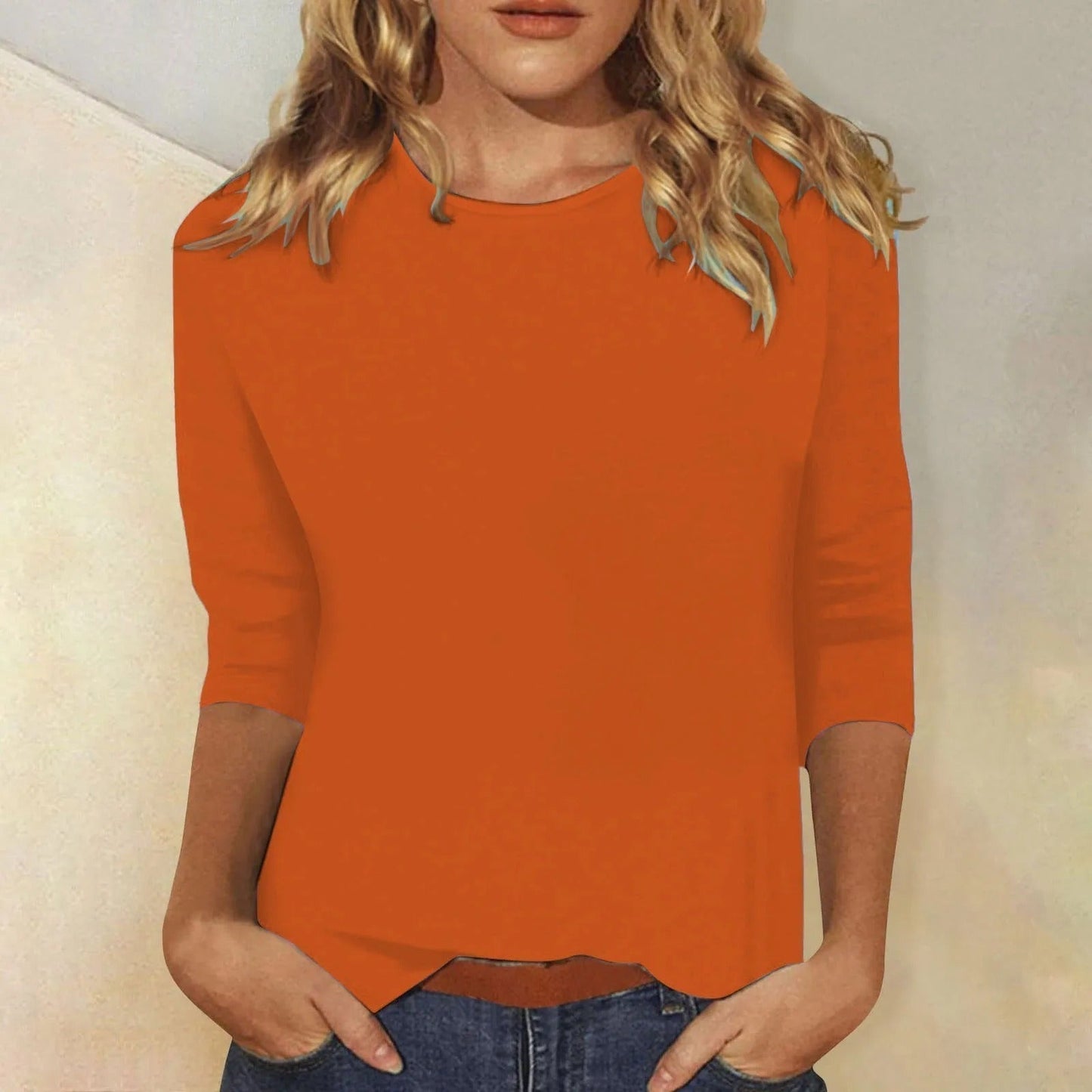 T-shirt femme en coton doux, manches longues, col rond