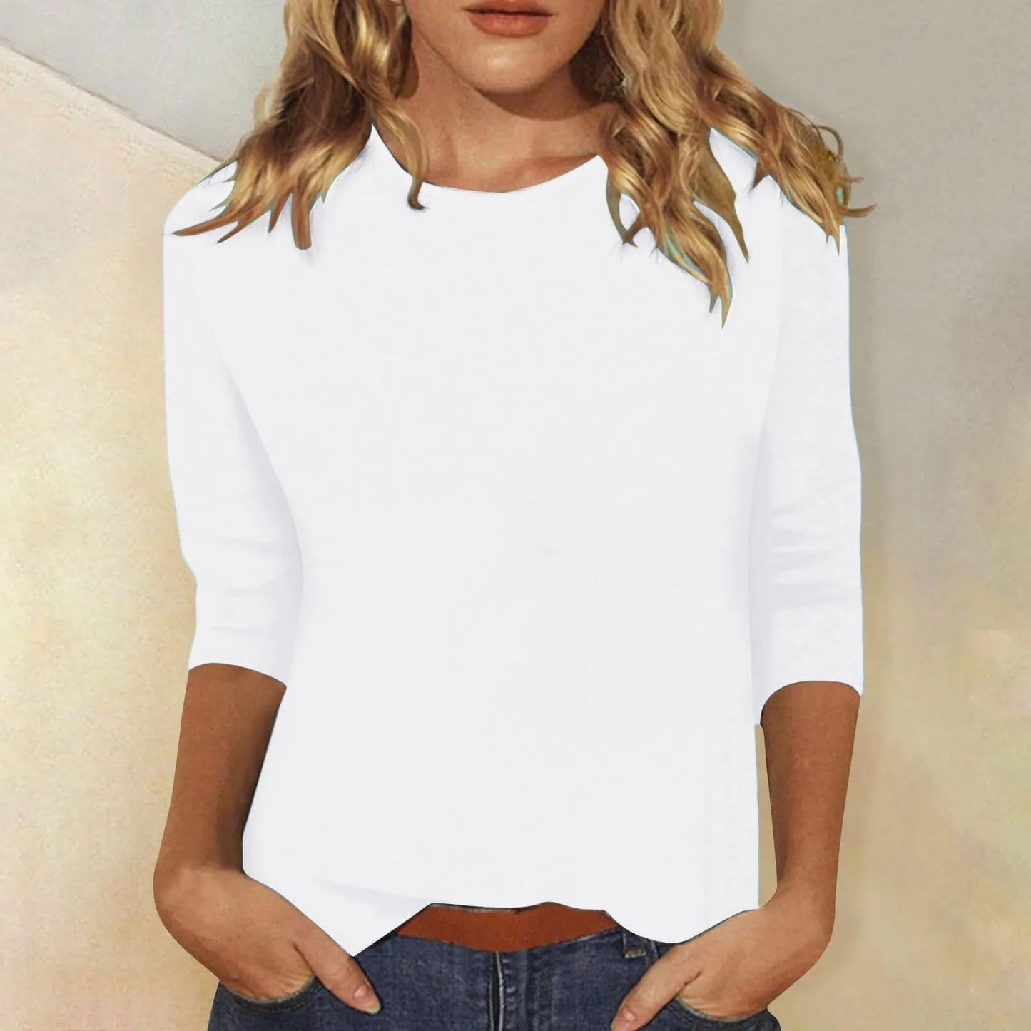 T-shirt femme en coton doux, manches longues, col rond