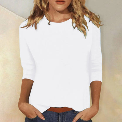 T-shirt femme en coton doux, manches longues, col rond