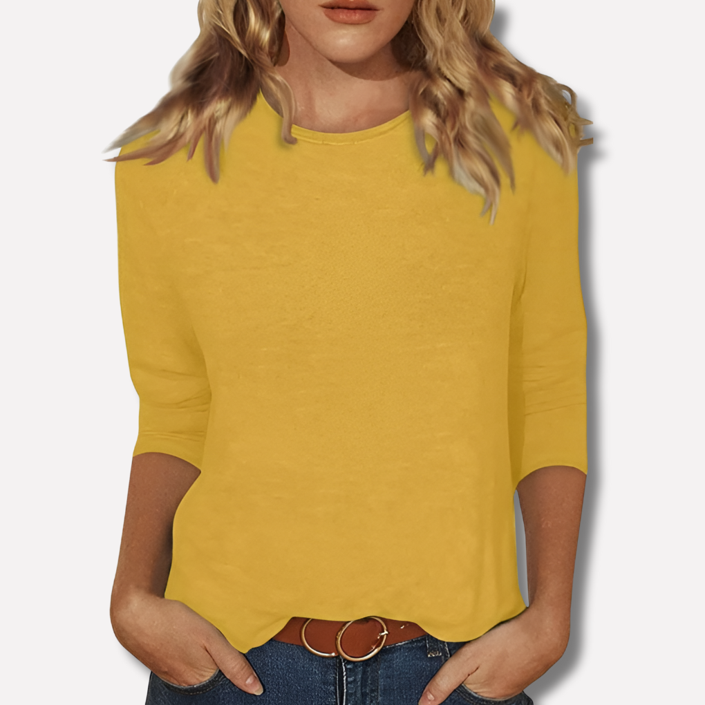 T-shirt femme en coton doux, manches longues, col rond