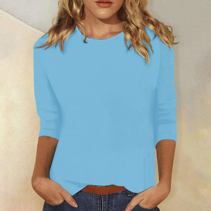 T-shirt femme en coton doux, manches longues, col rond