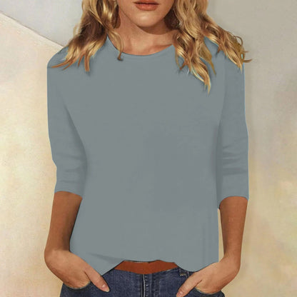 T-shirt femme en coton doux, manches longues, col rond