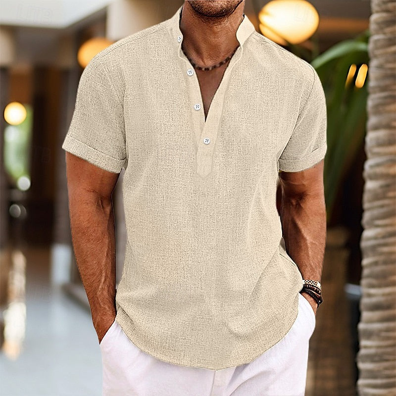 T-shirt henley à manches courtes pour homme