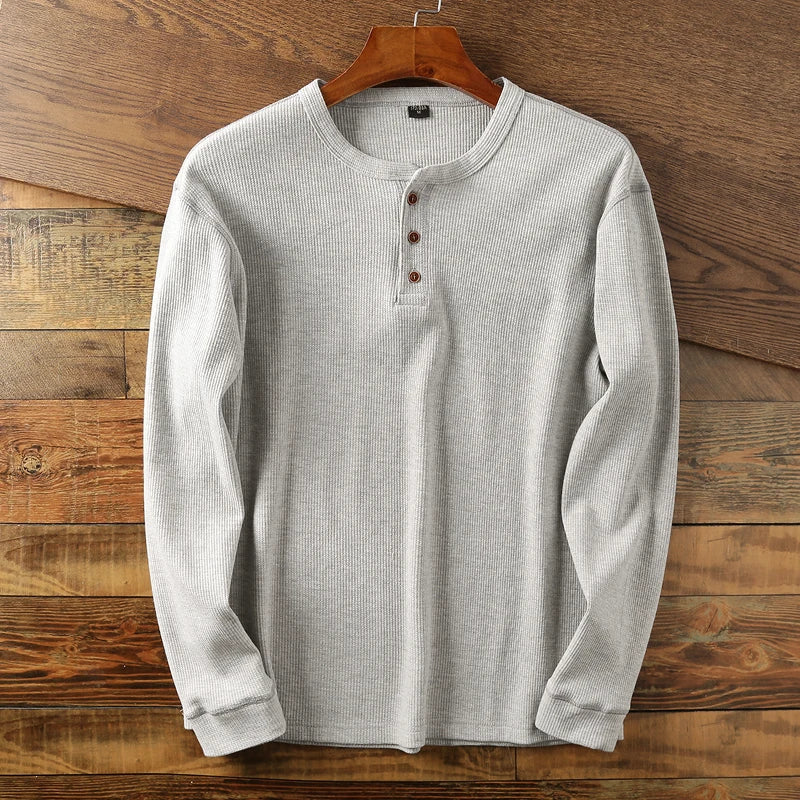 T-shirt henley à manches longues en maille côtelée pour homme