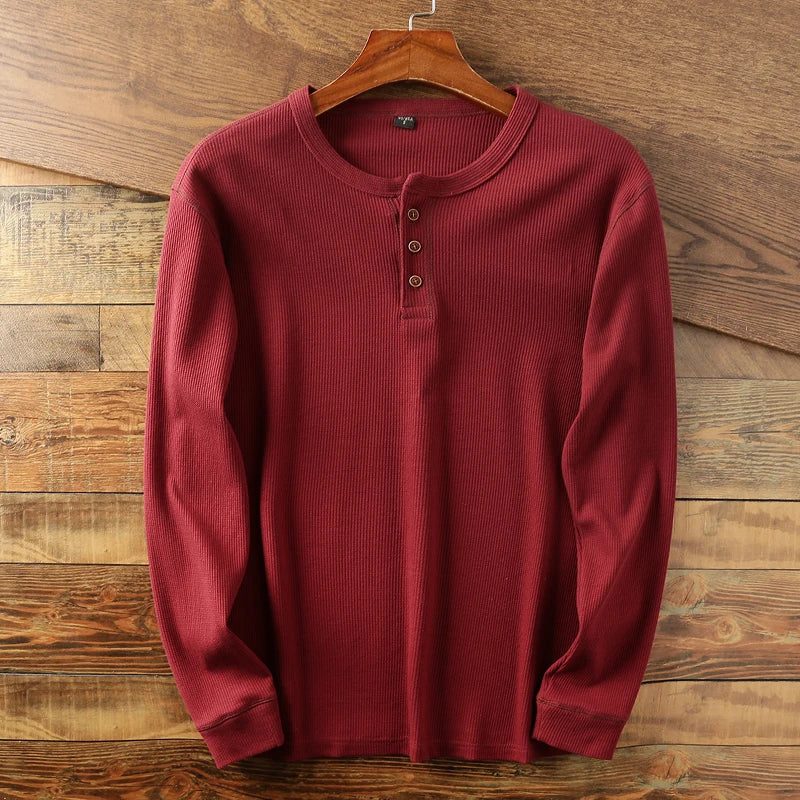 T-shirt henley à manches longues en maille côtelée pour homme
