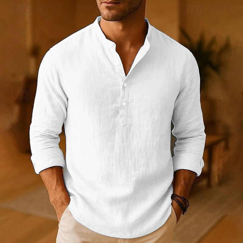 T-shirt Henley décontracté à manches longues pour homme