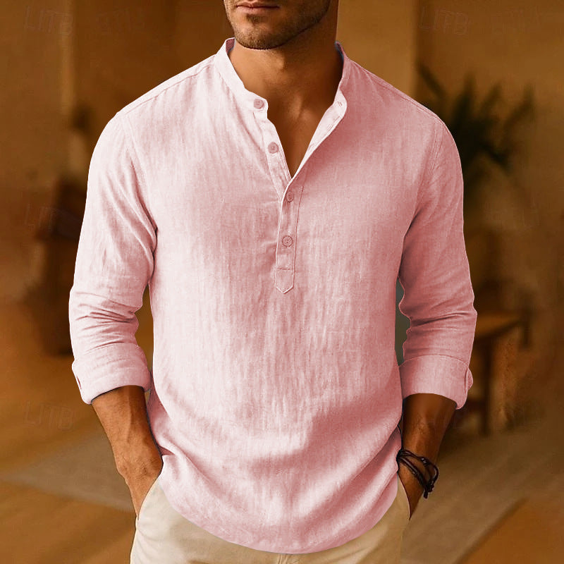 T-shirt Henley décontracté à manches longues pour homme