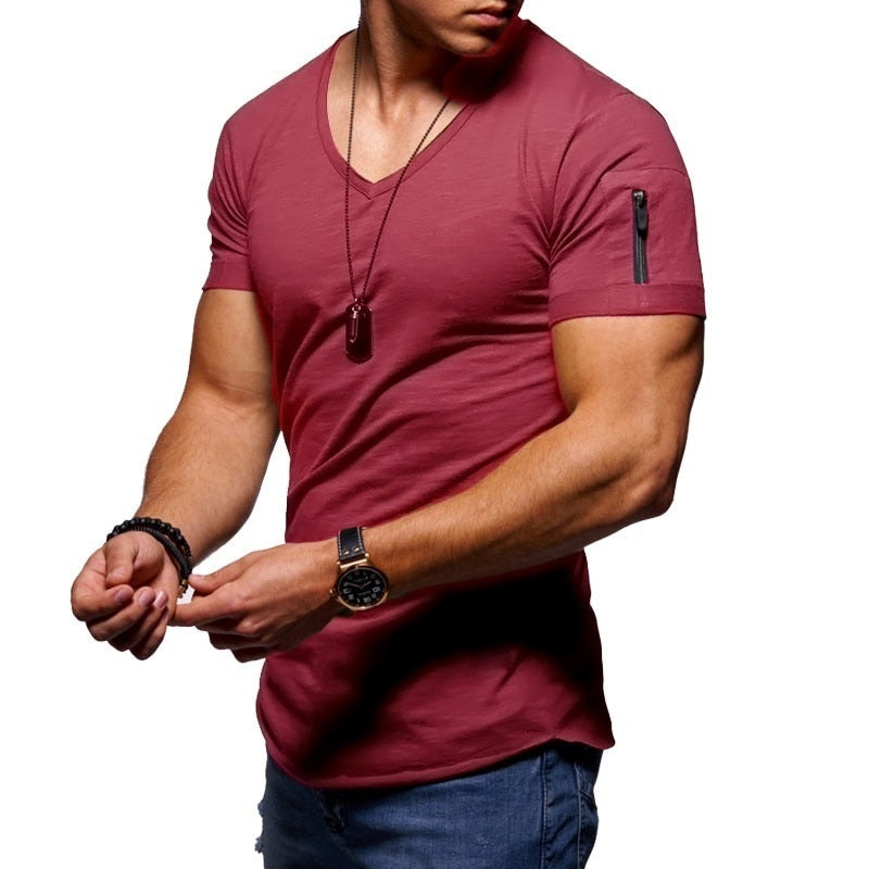 T-shirt homme à col V, coupe athlétique