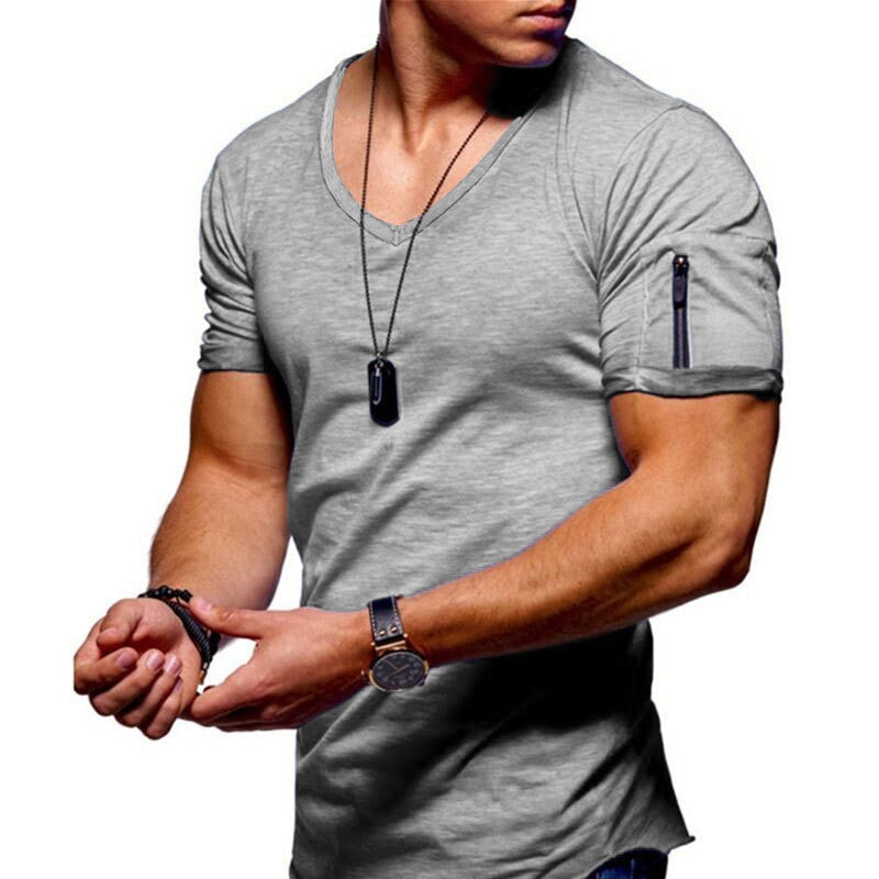 T-shirt homme à col V, coupe athlétique