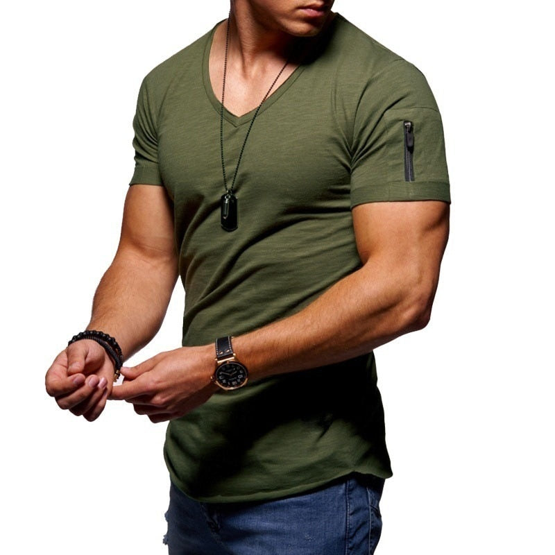 T-shirt homme à col V, coupe athlétique