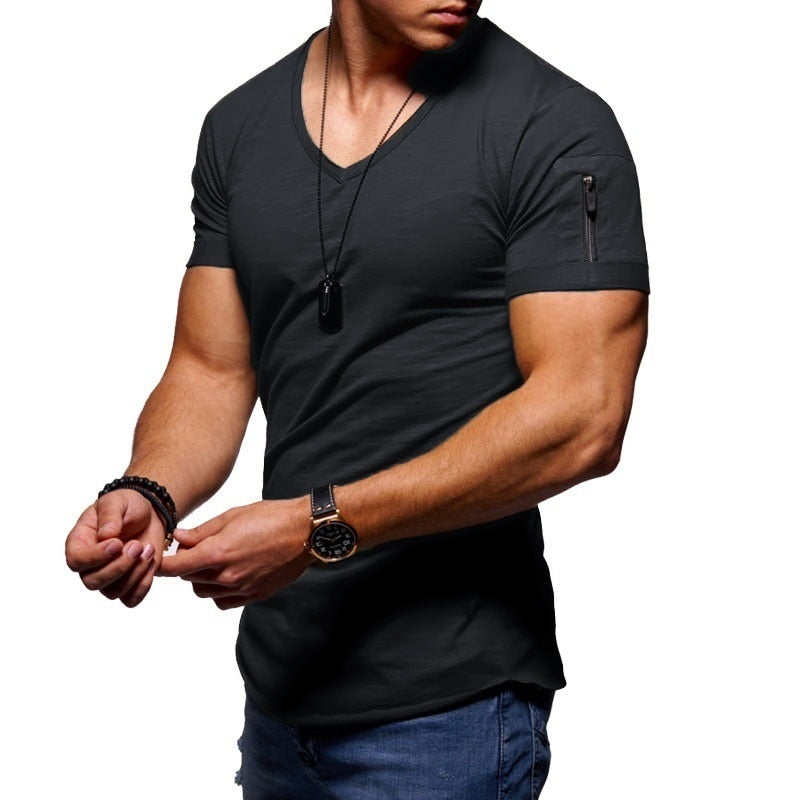 T-shirt homme à col V, coupe athlétique