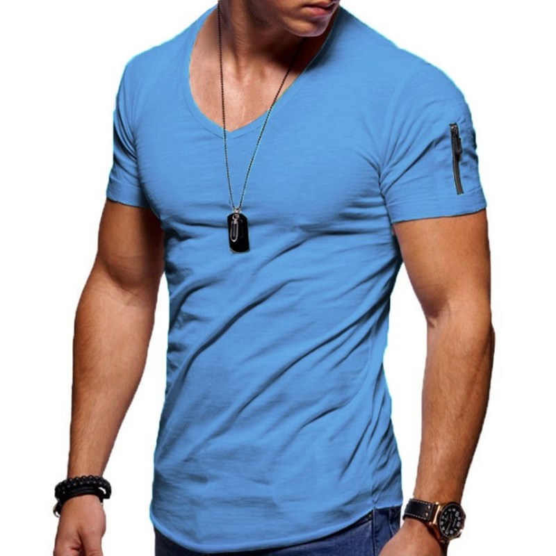 T-shirt homme à col V, coupe athlétique