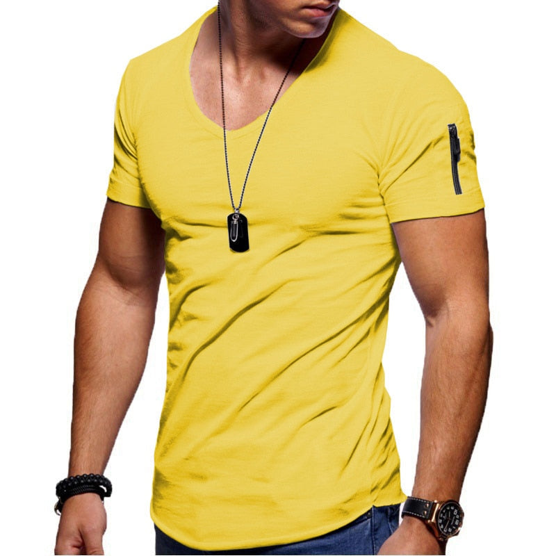 T-shirt homme à col V, coupe athlétique