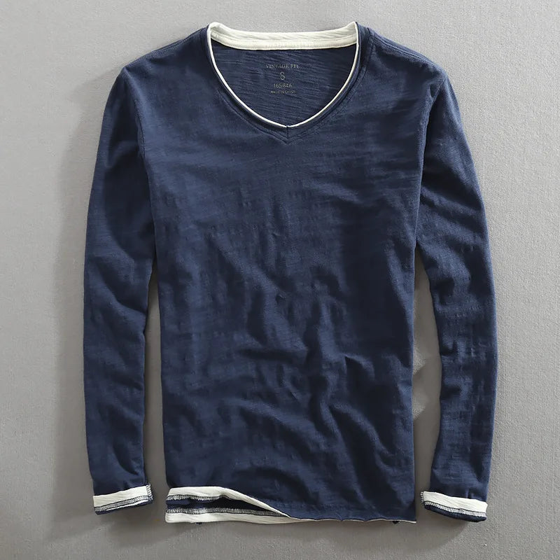 T-shirt homme à manches longues col V