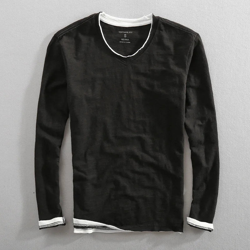 T-shirt homme à manches longues col V
