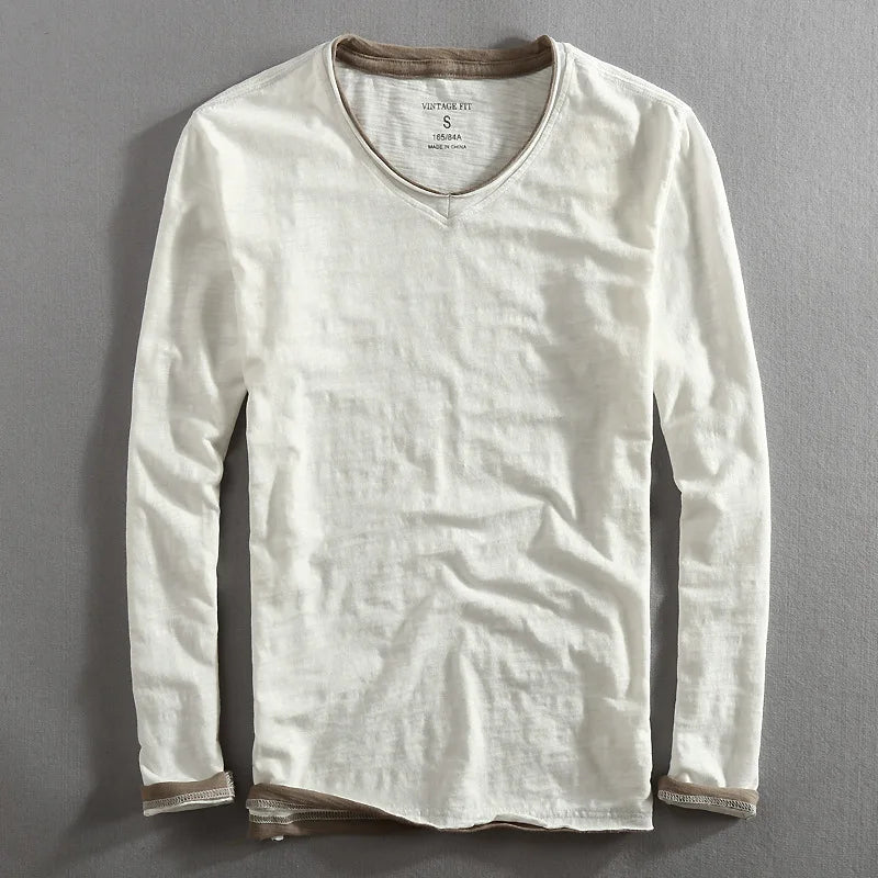 T-shirt homme à manches longues col V