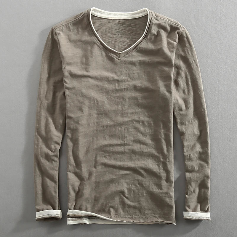 T-shirt homme à manches longues col V