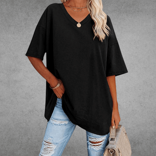 T-shirt oversize à col en V pour femme