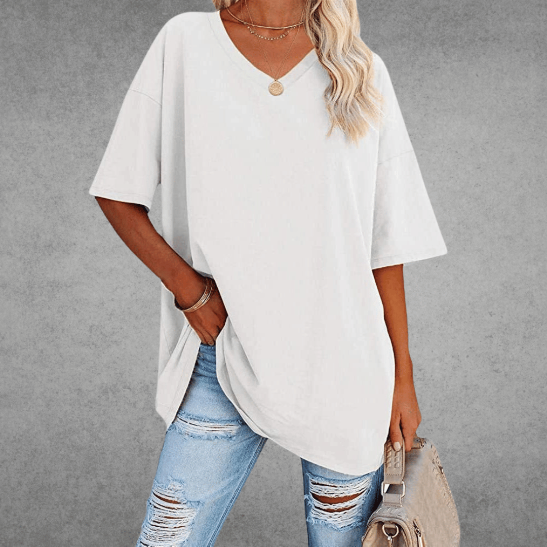 T-shirt oversize à col en V pour femme