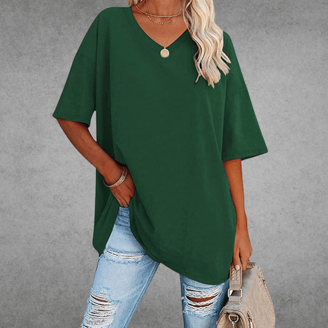 T-shirt oversize à col en V pour femme