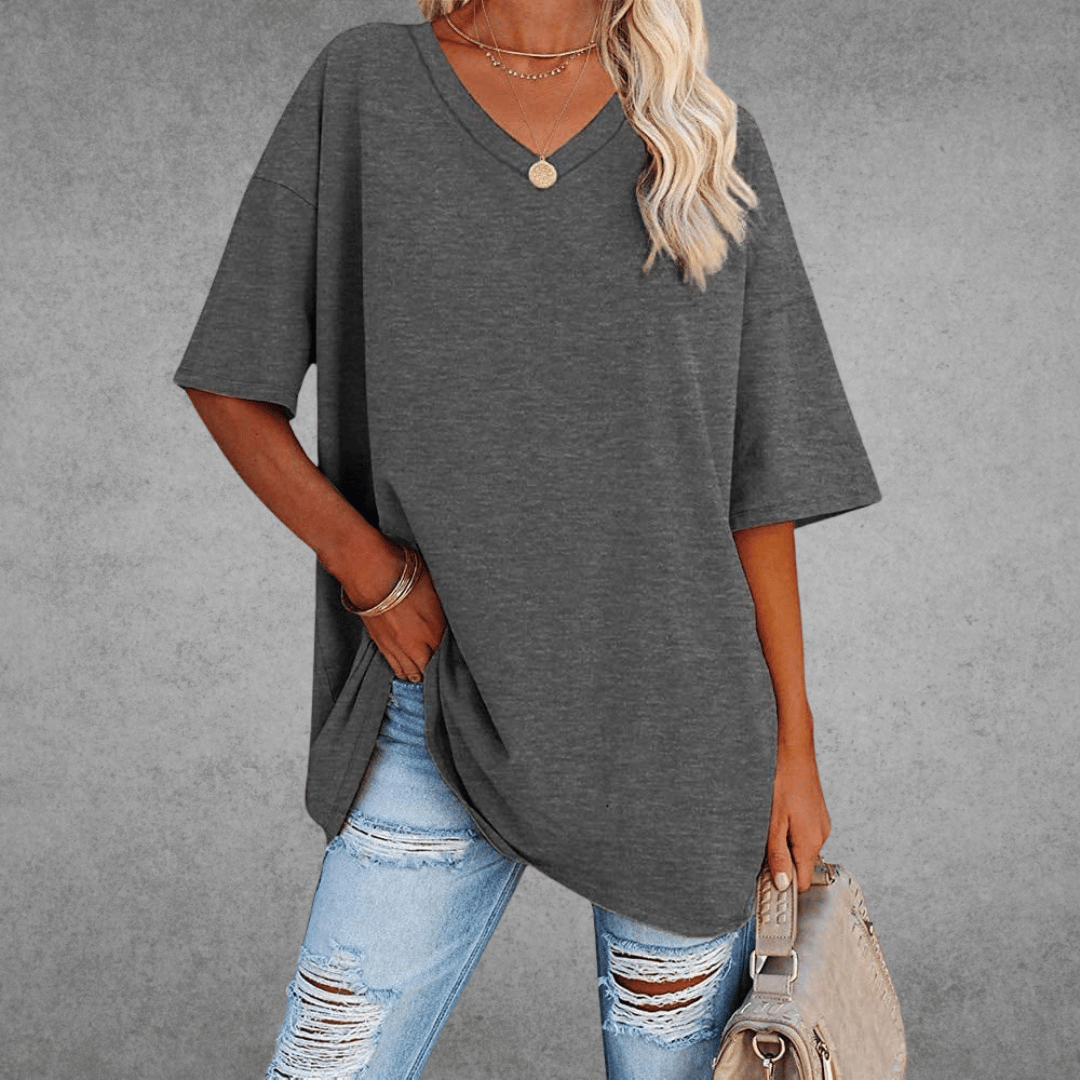 T-shirt oversize à col en V pour femme