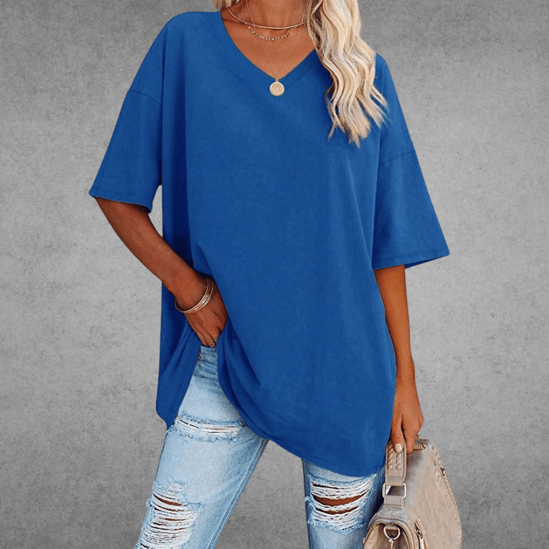 T-shirt oversize à col en V pour femme