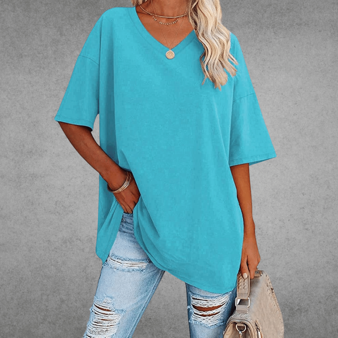T-shirt oversize à col en V pour femme