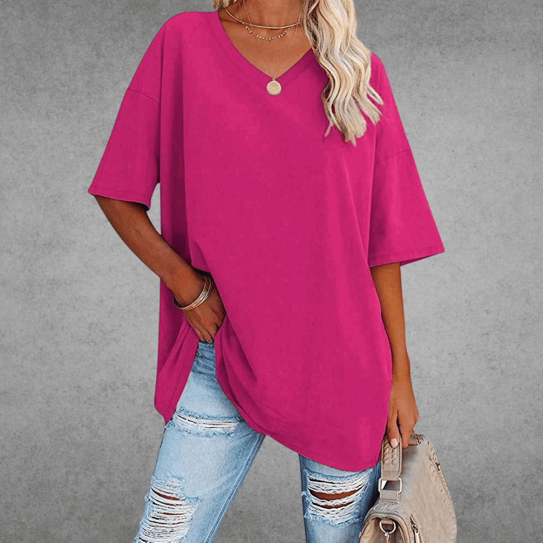 T-shirt oversize à col en V pour femme