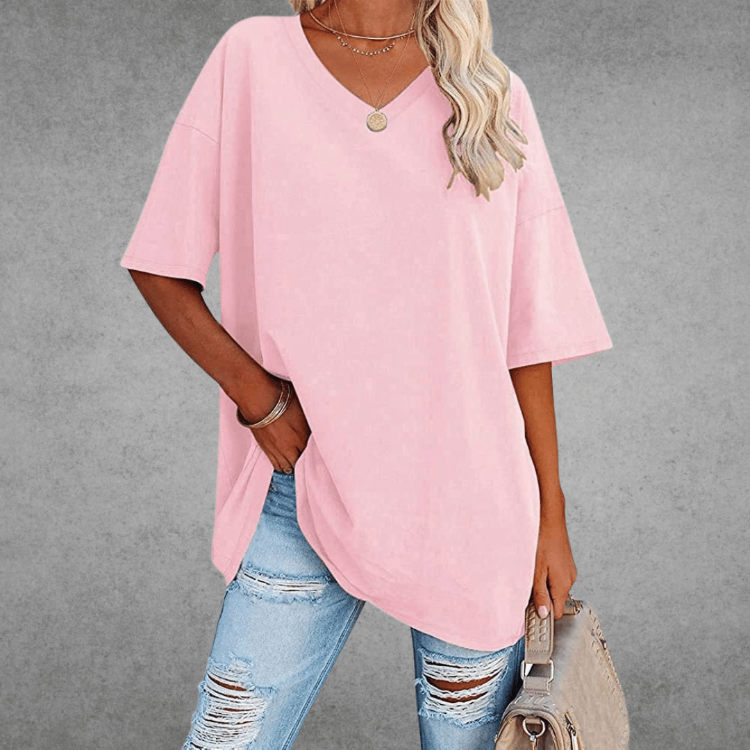 T-shirt oversize à col en V pour femme