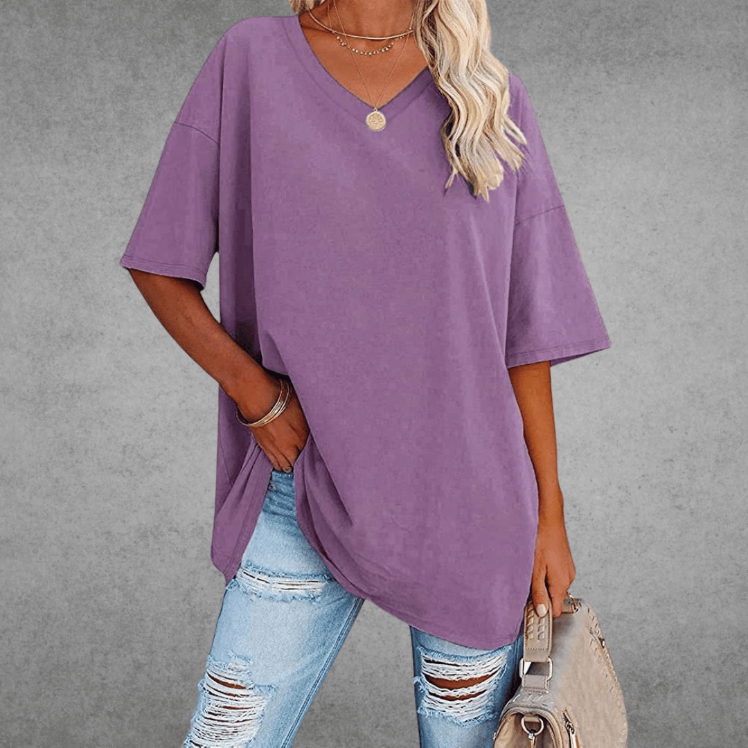 T-shirt oversize à col en V pour femme